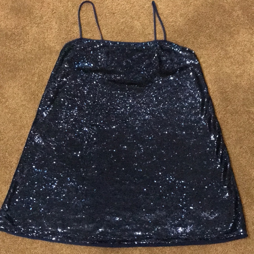 Free People Blue Sequin Slip Dress with Adjustable Straps